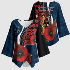 Carlton Blues ANZAC Personalised Kimono Sleeve Blouse Lest We Forget Poppy Camo