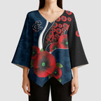Carlton Blues ANZAC Personalised Kimono Sleeve Blouse Lest We Forget Poppy Camo