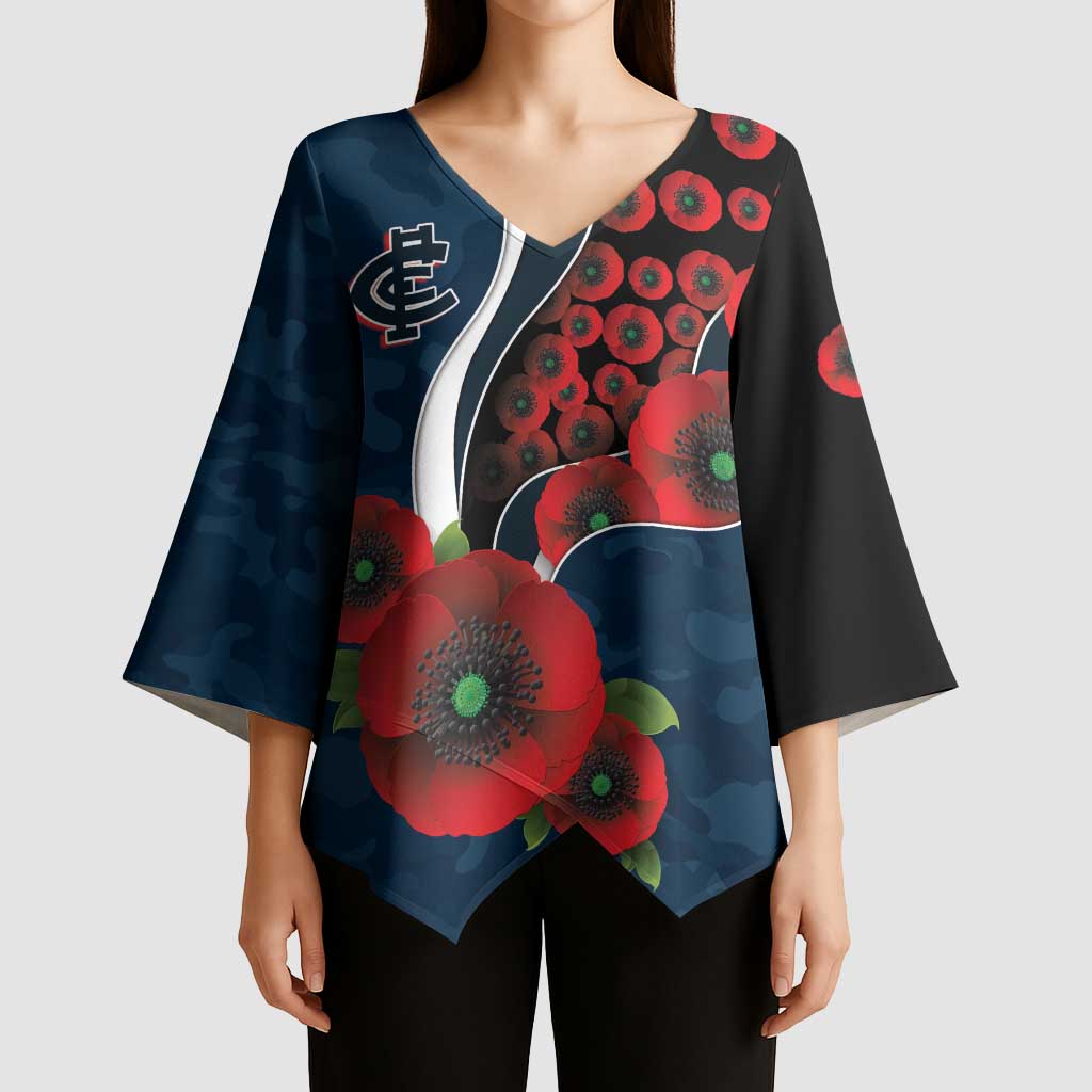 Carlton Blues ANZAC Personalised Kimono Sleeve Blouse Lest We Forget Poppy Camo