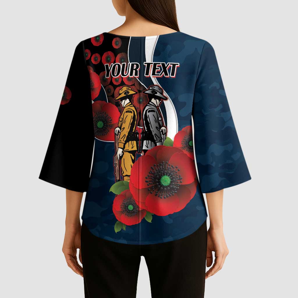 Carlton Blues ANZAC Personalised Kimono Sleeve Blouse Lest We Forget Poppy Camo