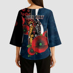 Carlton Blues ANZAC Personalised Kimono Sleeve Blouse Lest We Forget Poppy Camo
