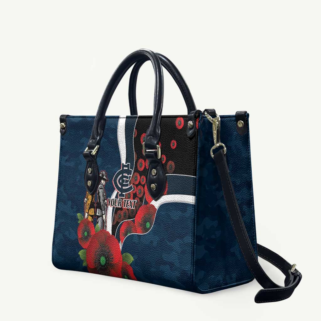 Carlton Blues ANZAC Personalised Leather Bag Lest We Forget Poppy Camo