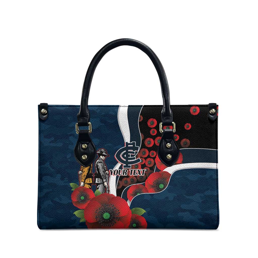 Carlton Blues ANZAC Personalised Leather Bag Lest We Forget Poppy Camo