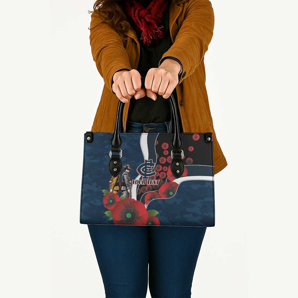 Carlton Blues ANZAC Personalised Leather Bag Lest We Forget Poppy Camo