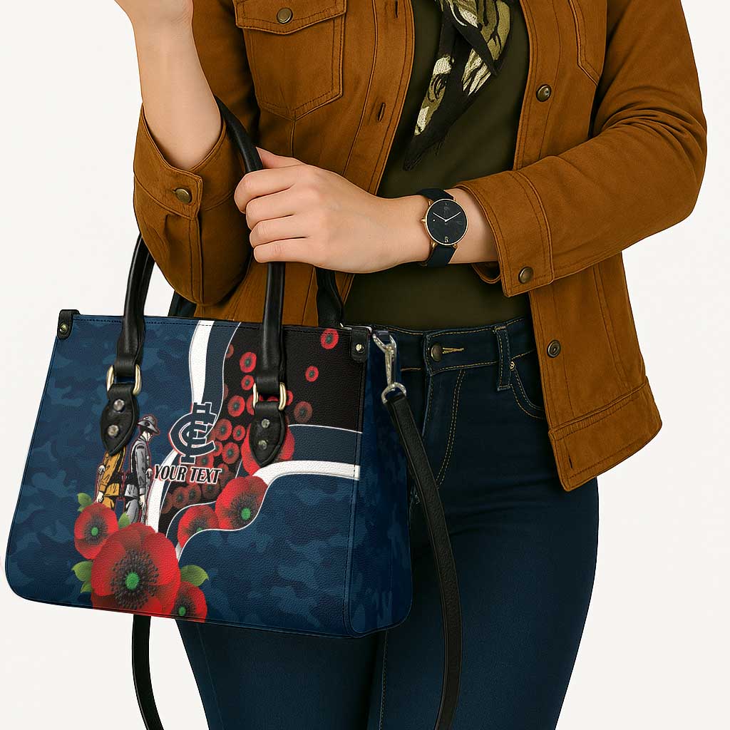 Carlton Blues ANZAC Personalised Leather Bag Lest We Forget Poppy Camo