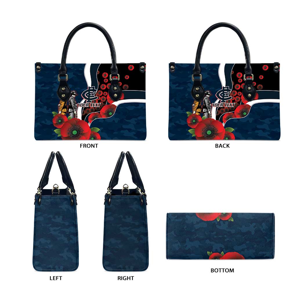 Carlton Blues ANZAC Personalised Leather Bag Lest We Forget Poppy Camo