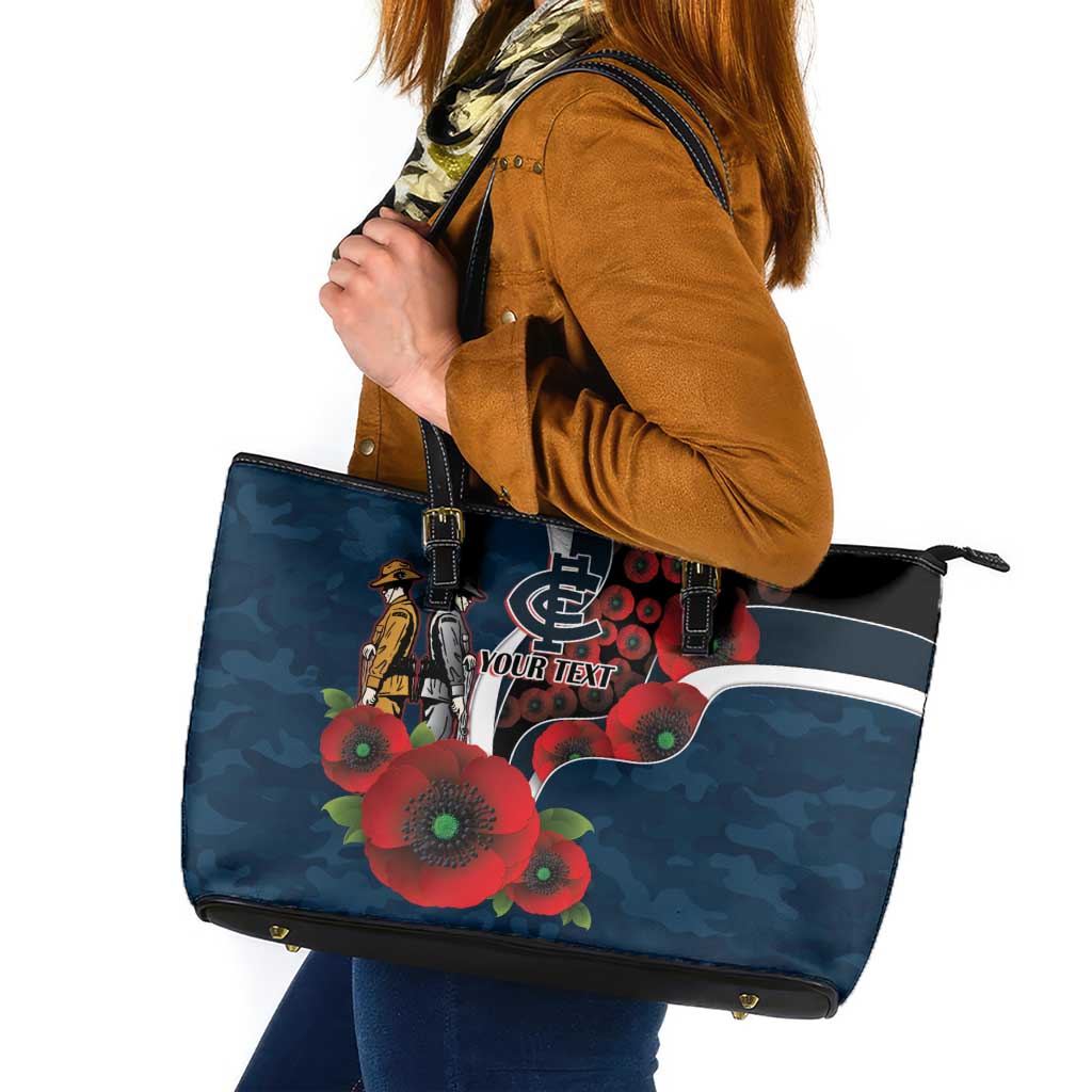 Carlton Blues ANZAC Personalised Leather Tote Bag Lest We Forget Poppy Camo