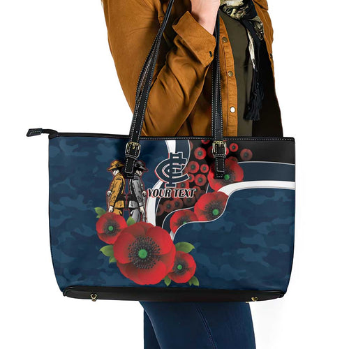 Carlton Blues ANZAC Personalised Leather Tote Bag Lest We Forget Poppy Camo