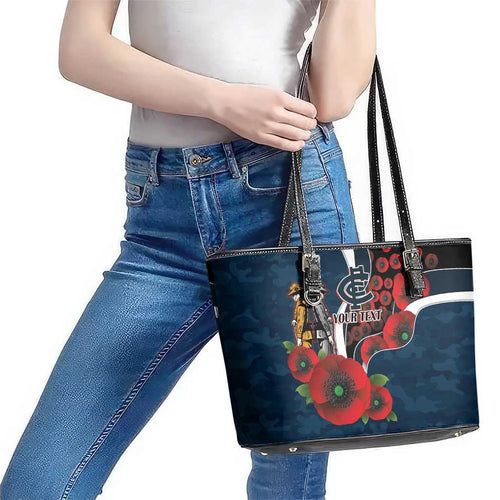 Carlton Blues ANZAC Personalised Leather Tote Bag Lest We Forget Poppy Camo
