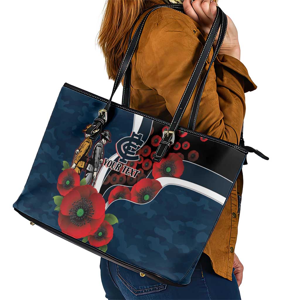 Carlton Blues ANZAC Personalised Leather Tote Bag Lest We Forget Poppy Camo