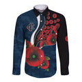 Carlton Blues ANZAC Personalised Long Sleeve Button Shirt Lest We Forget Poppy Camo