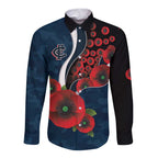 Carlton Blues ANZAC Personalised Long Sleeve Button Shirt Lest We Forget Poppy Camo