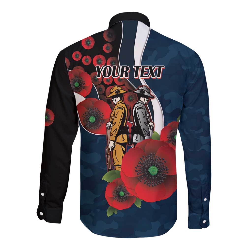 Carlton Blues ANZAC Personalised Long Sleeve Button Shirt Lest We Forget Poppy Camo