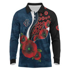 Carlton Blues ANZAC Personalised Long Sleeve Polo Shirt Lest We Forget Poppy Camo