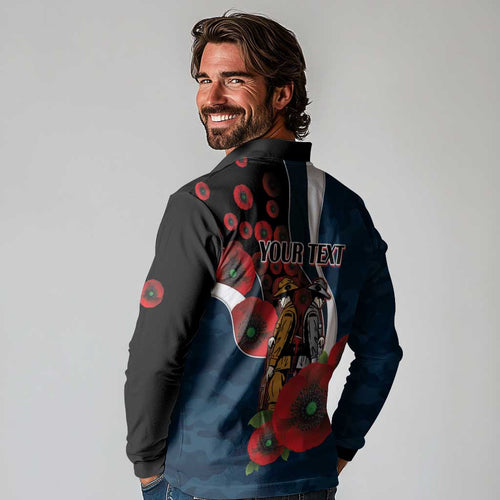 Carlton Blues ANZAC Personalised Long Sleeve Polo Shirt Lest We Forget Poppy Camo