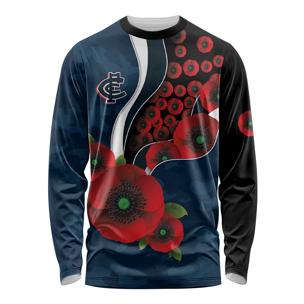 Carlton Blues ANZAC Personalised Long Sleeve Shirt Lest We Forget Poppy Camo