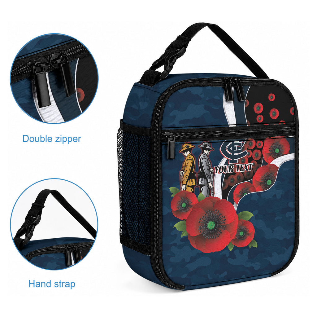 Carlton Blues ANZAC Personalised Lunch Bag Lest We Forget Poppy Camo