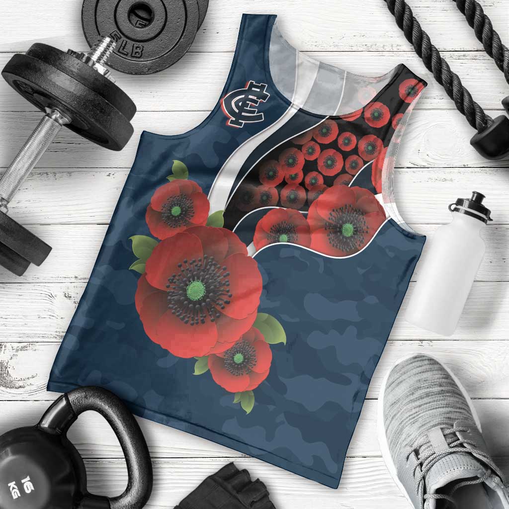 Carlton Blues ANZAC Personalised Men Tank Top Lest We Forget Poppy Camo