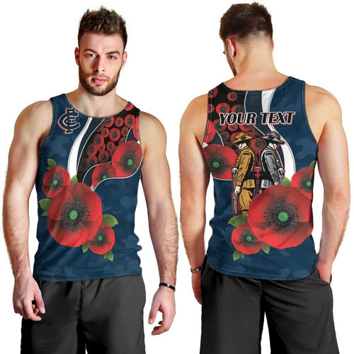 Carlton Blues ANZAC Personalised Men Tank Top Lest We Forget Poppy Camo