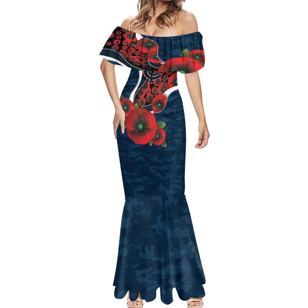 Carlton Blues ANZAC Personalised Mermaid Dress Lest We Forget Poppy Camo