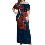 Carlton Blues ANZAC Personalised Off Shoulder Maxi Dress Lest We Forget Poppy Camo