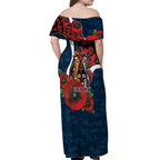 Carlton Blues ANZAC Personalised Off Shoulder Maxi Dress Lest We Forget Poppy Camo