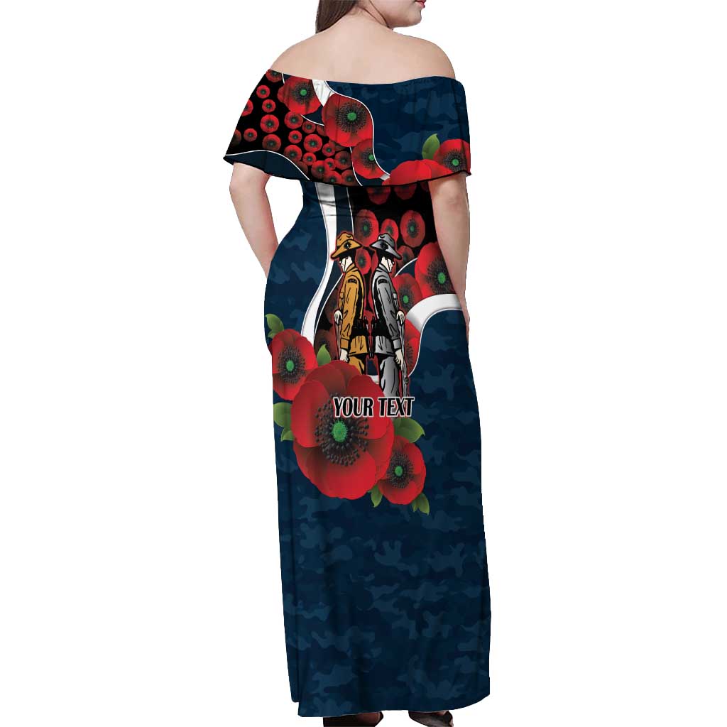 Carlton Blues ANZAC Personalised Off Shoulder Maxi Dress Lest We Forget Poppy Camo