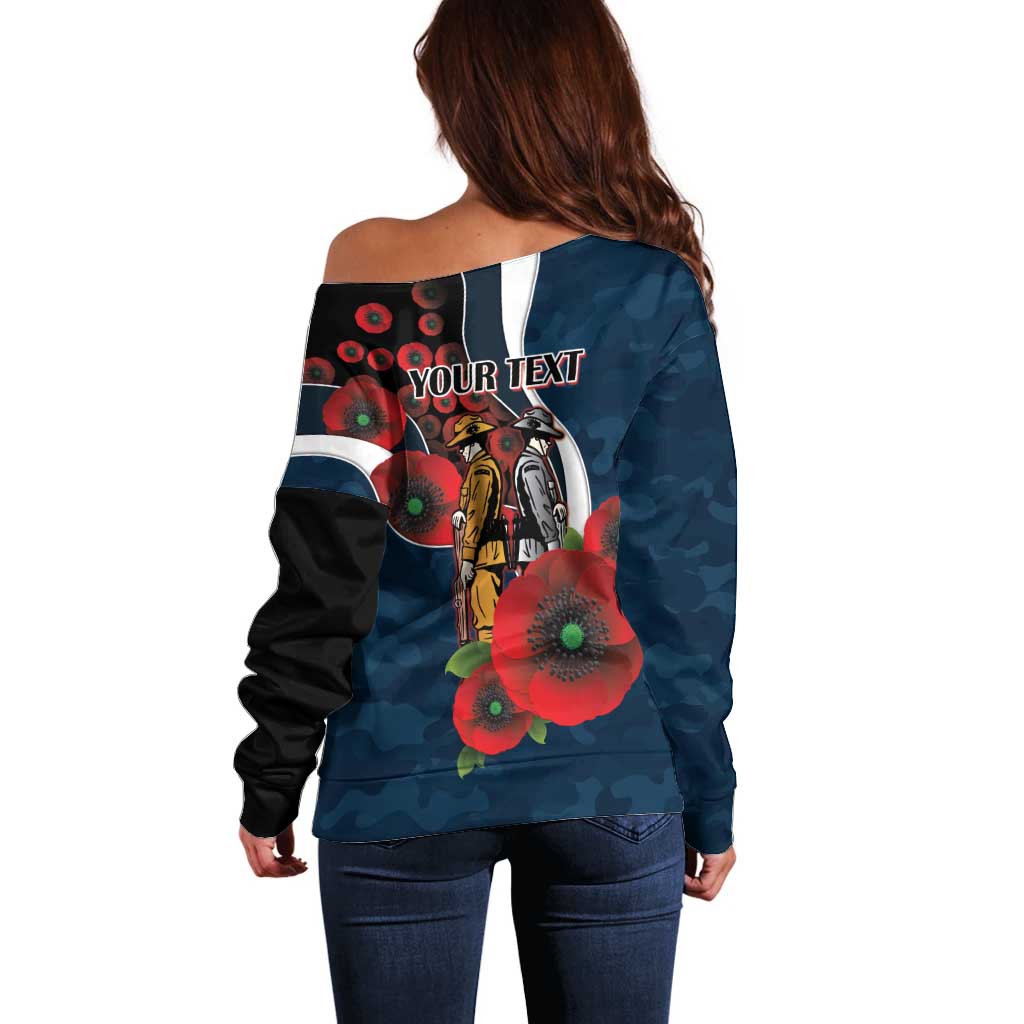 Carlton Blues ANZAC Personalised Off Shoulder Sweater Lest We Forget Poppy Camo
