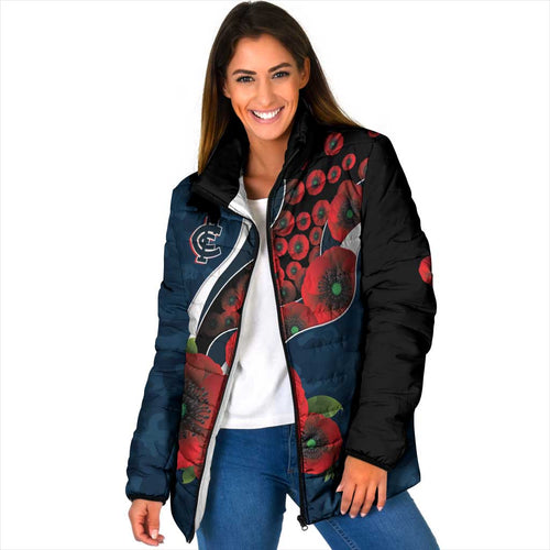 Carlton Blues ANZAC Personalised Padded Jacket Lest We Forget Poppy Camo