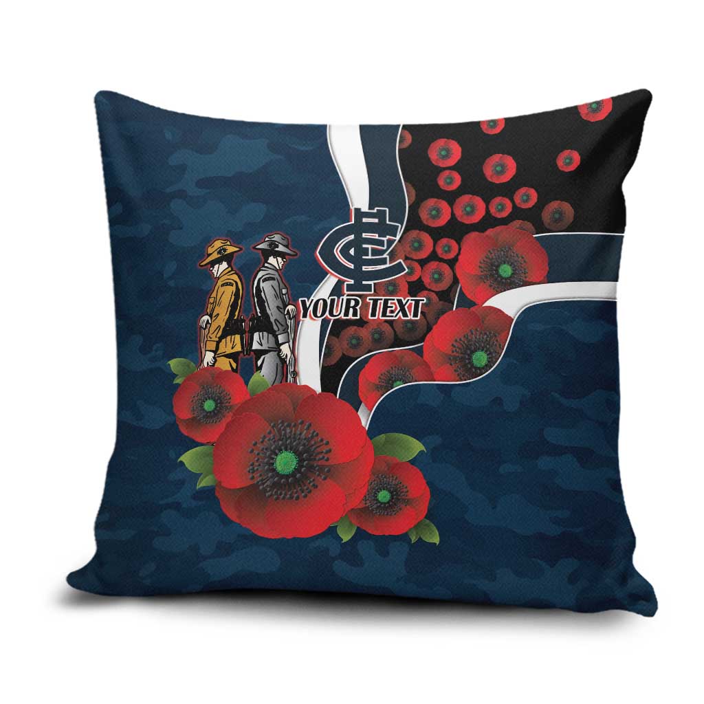 Carlton Blues ANZAC Personalised Pillow Cover Lest We Forget Poppy Camo