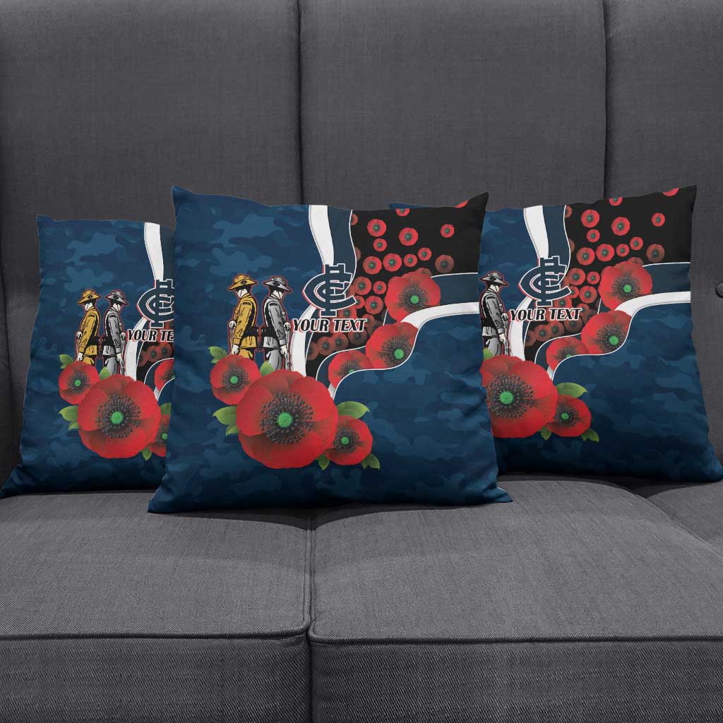 Carlton Blues ANZAC Personalised Pillow Cover Lest We Forget Poppy Camo