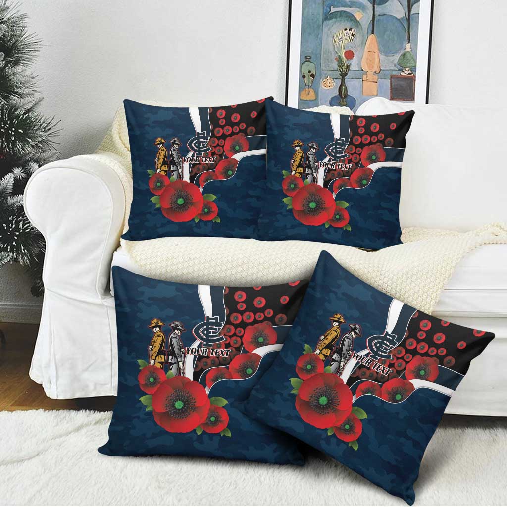 Carlton Blues ANZAC Personalised Pillow Cover Lest We Forget Poppy Camo