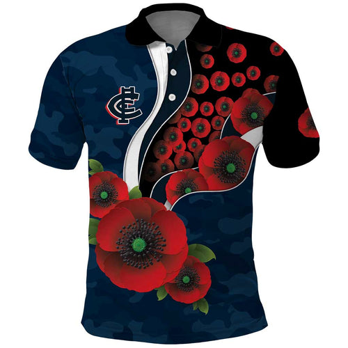 Carlton Blues ANZAC Personalised Polo Shirt Lest We Forget Poppy Camo