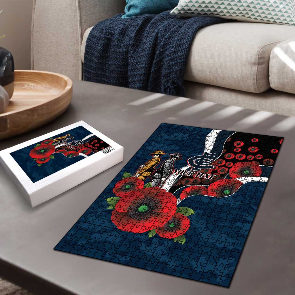 Carlton Blues ANZAC Personalised Puzzle Lest We Forget Poppy Camo