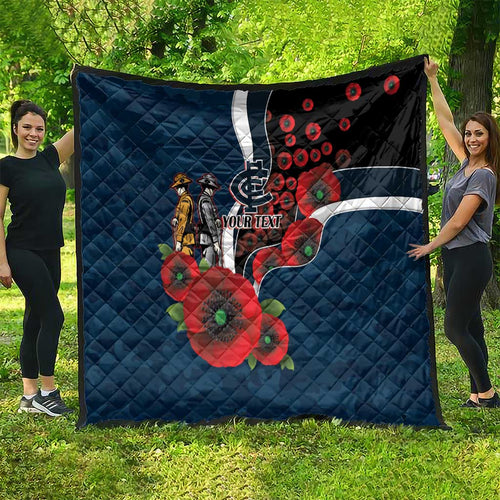 Carlton Blues ANZAC Personalised Quilt Lest We Forget Poppy Camo
