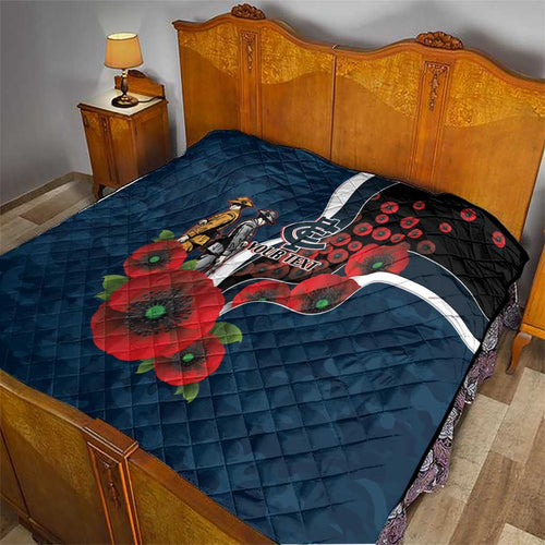 Carlton Blues ANZAC Personalised Quilt Lest We Forget Poppy Camo