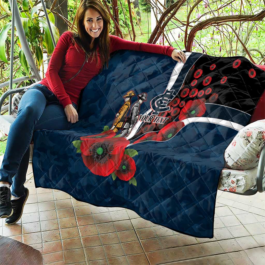 Carlton Blues ANZAC Personalised Quilt Lest We Forget Poppy Camo
