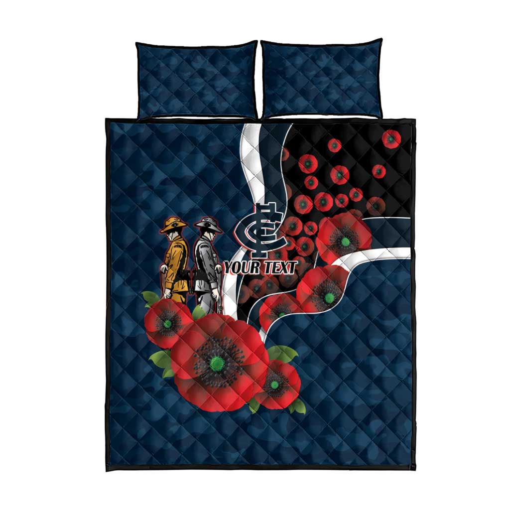 Carlton Blues ANZAC Personalised Quilt Bed Set Lest We Forget Poppy Camo