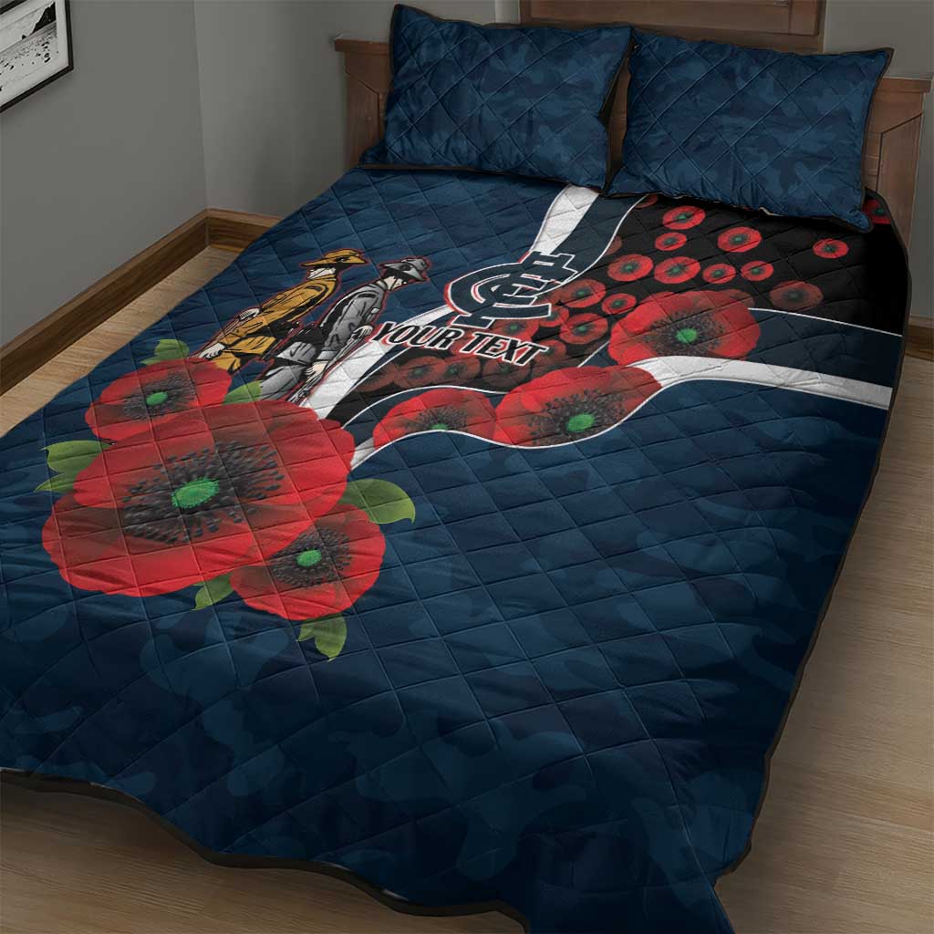 Carlton Blues ANZAC Personalised Quilt Bed Set Lest We Forget Poppy Camo