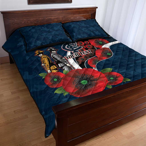 Carlton Blues ANZAC Personalised Quilt Bed Set Lest We Forget Poppy Camo