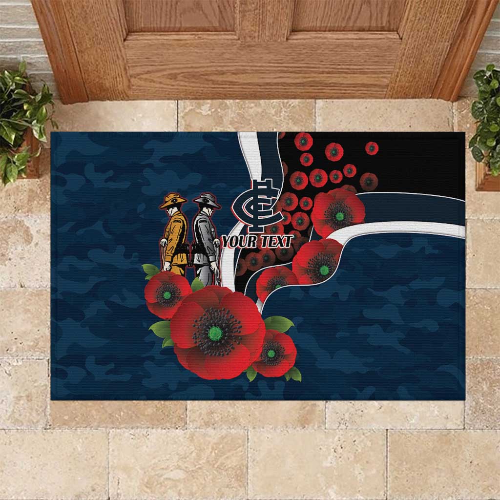 Carlton Blues ANZAC Personalised Rubber Doormat Lest We Forget Poppy Camo