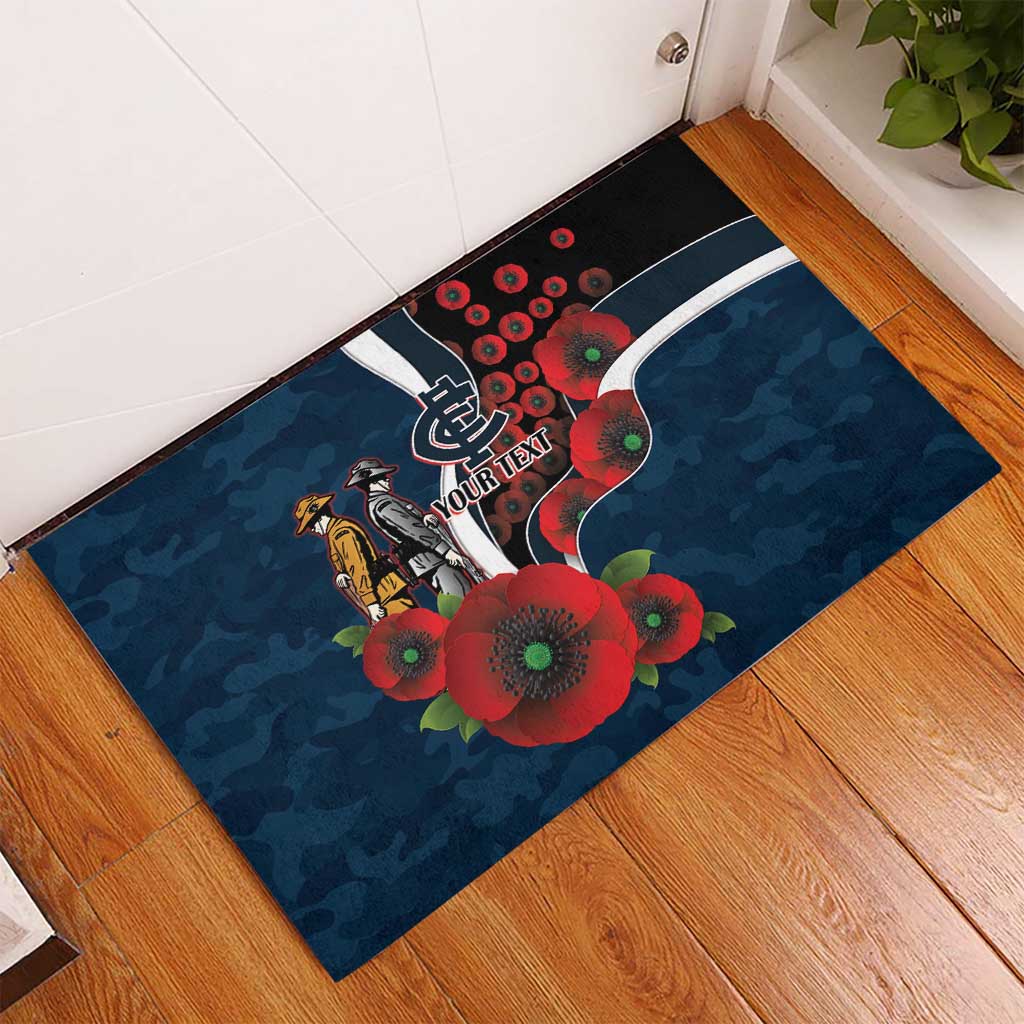 Carlton Blues ANZAC Personalised Rubber Doormat Lest We Forget Poppy Camo