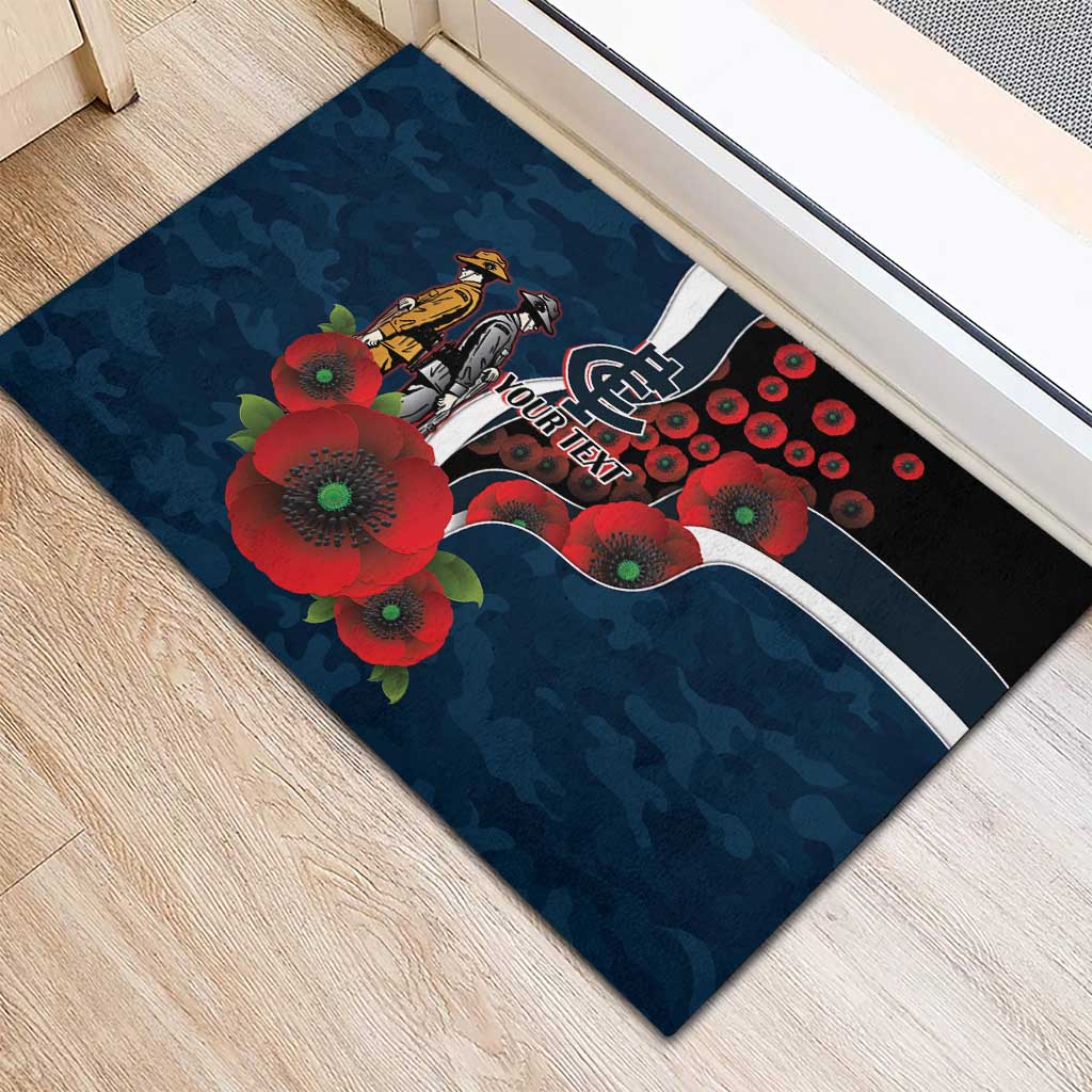 Carlton Blues ANZAC Personalised Rubber Doormat Lest We Forget Poppy Camo
