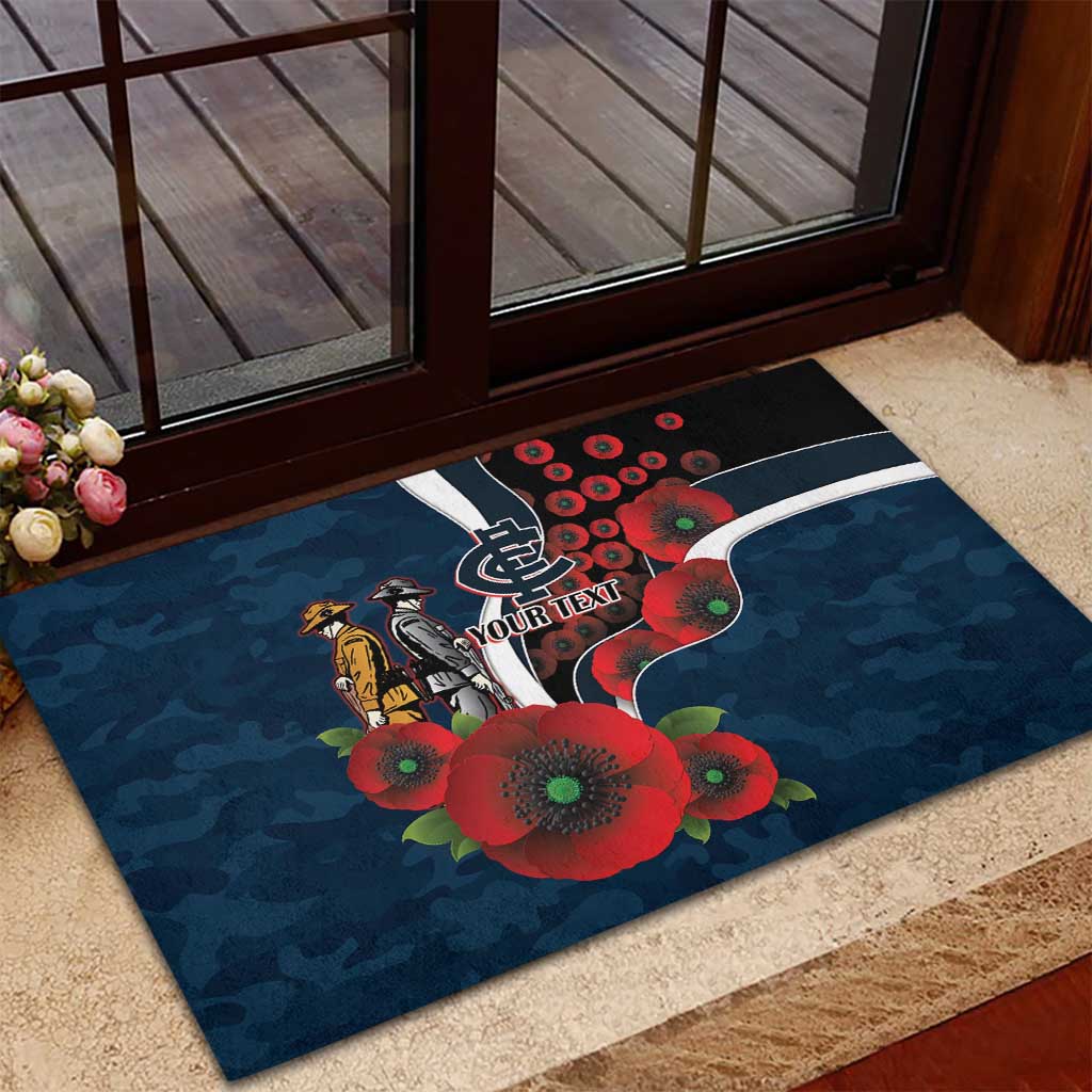 Carlton Blues ANZAC Personalised Rubber Doormat Lest We Forget Poppy Camo