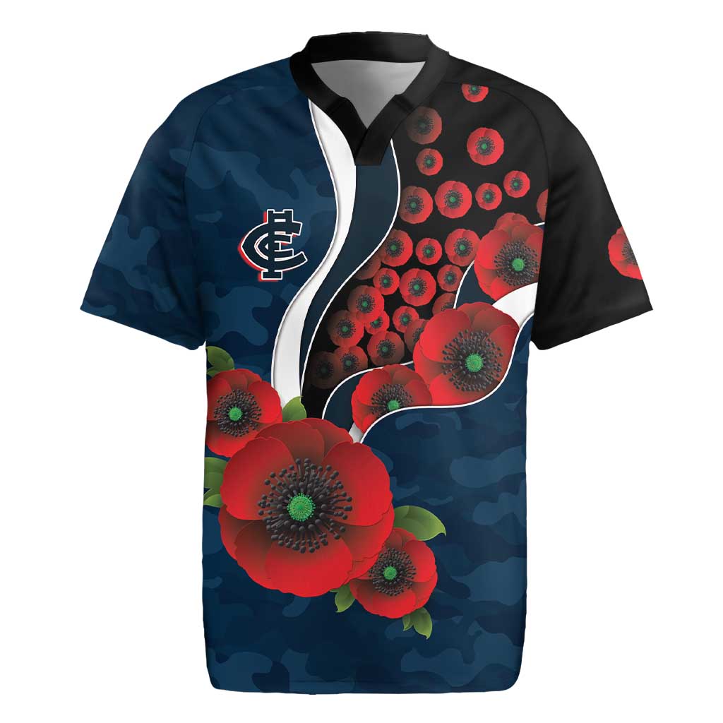 Carlton Blues ANZAC Personalised Rugby Jersey Lest We Forget Poppy Camo