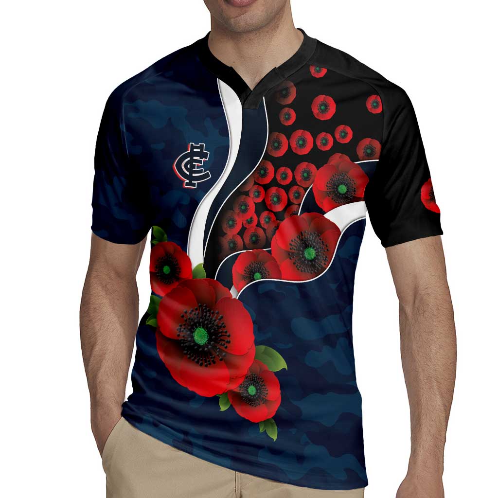 Carlton Blues ANZAC Personalised Rugby Jersey Lest We Forget Poppy Camo