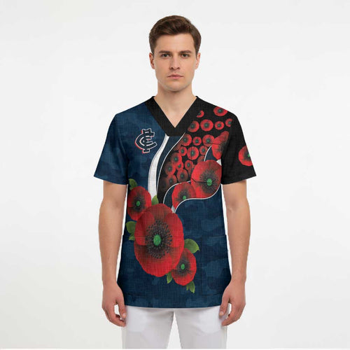 Carlton Blues ANZAC Personalised Scrub Top Lest We Forget Poppy Camo