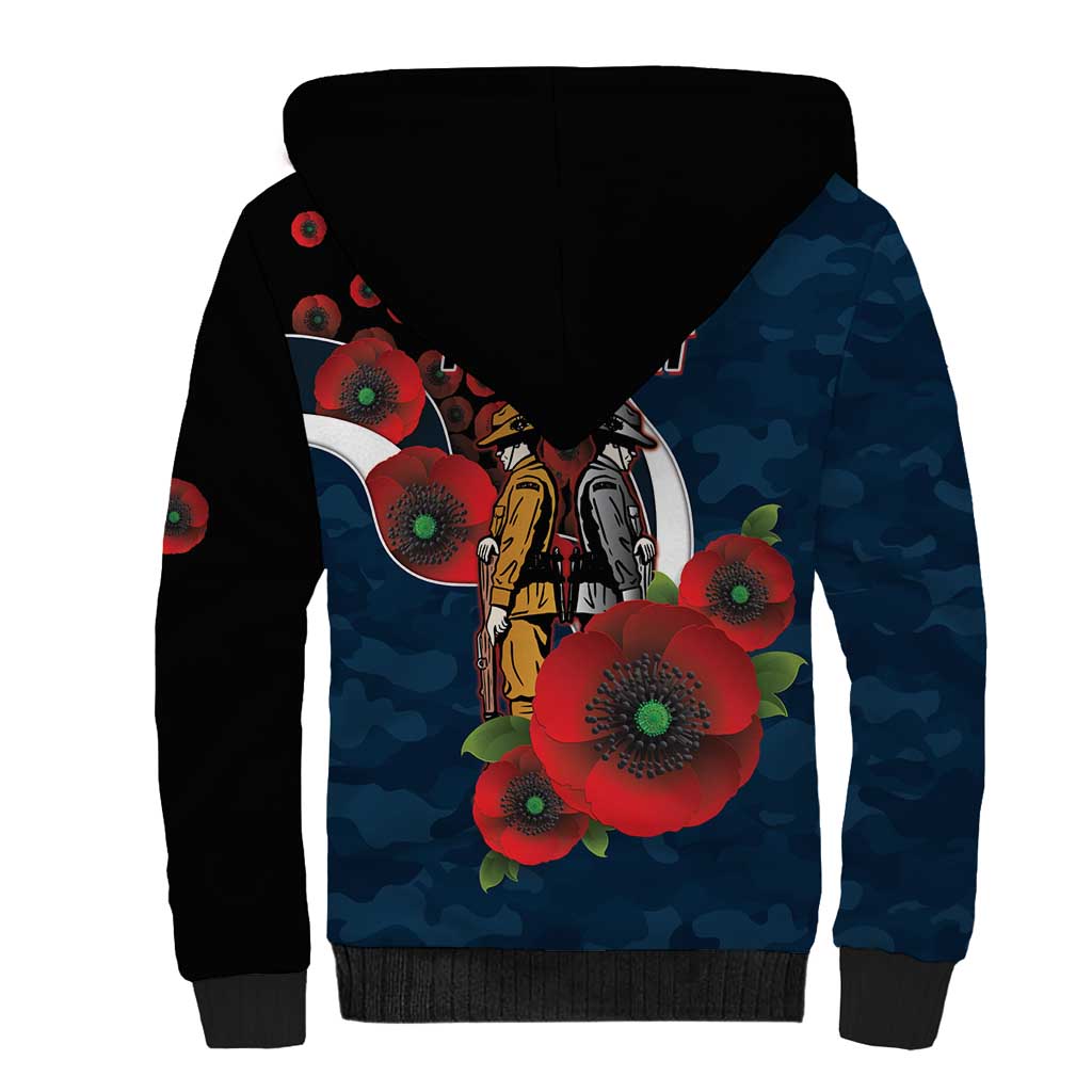 Carlton Blues ANZAC Personalised Sherpa Hoodie Lest We Forget Poppy Camo