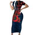 Carlton Blues ANZAC Personalised Short Sleeve Bodycon Dress Lest We Forget Poppy Camo