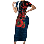 Carlton Blues ANZAC Personalised Short Sleeve Bodycon Dress Lest We Forget Poppy Camo